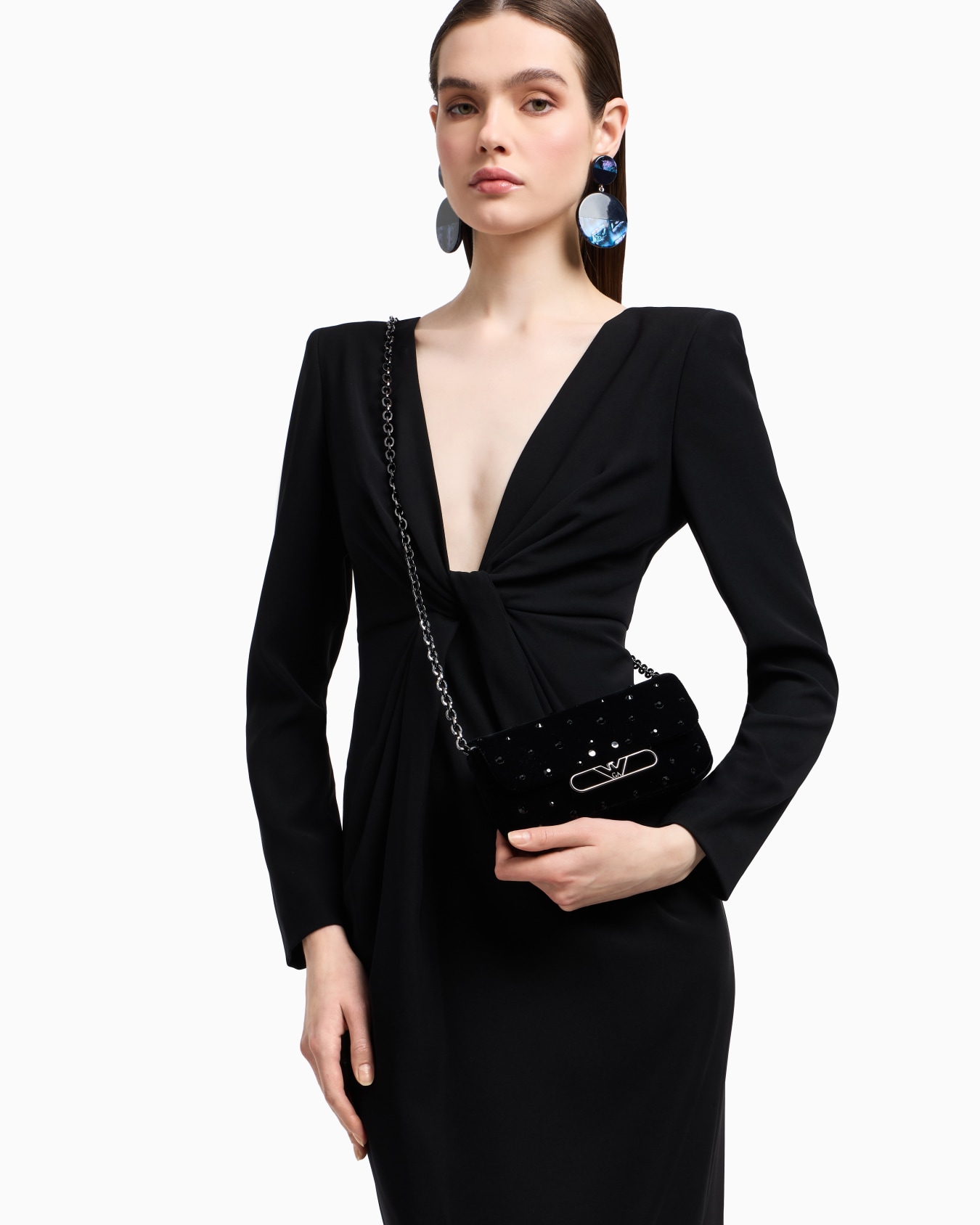 Sac mini à bandoulière en velours avec strass et logo aigle en métal Diapositive 5