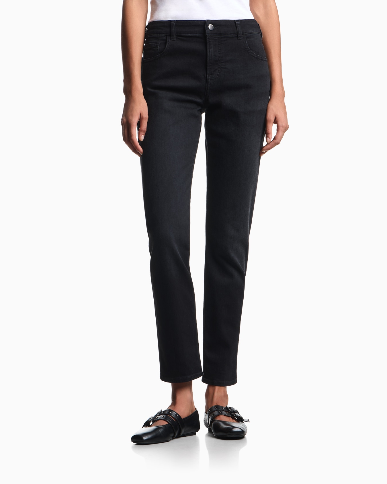 Jean J36 taille moyenne et jambe droite en denim effet usé Diapositive 3