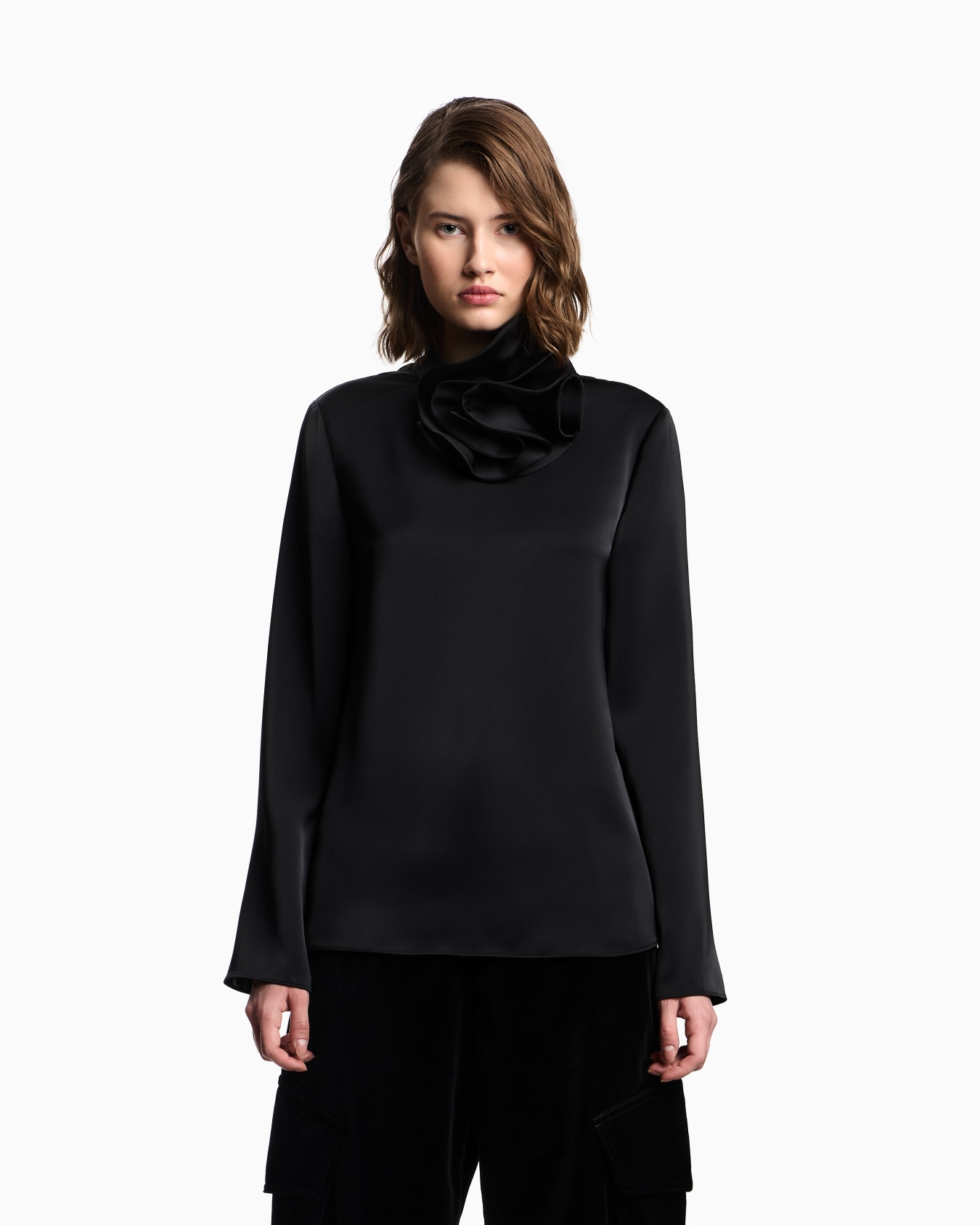 Blouse with satin flower detail Slide 3