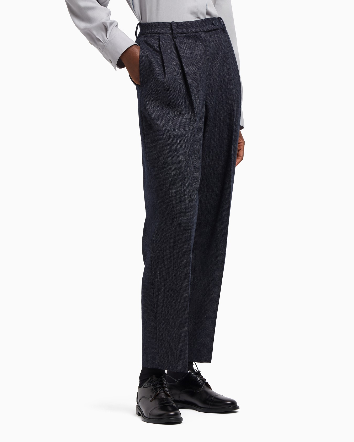 Mouliné wool-blend trousers with darts Slide 4