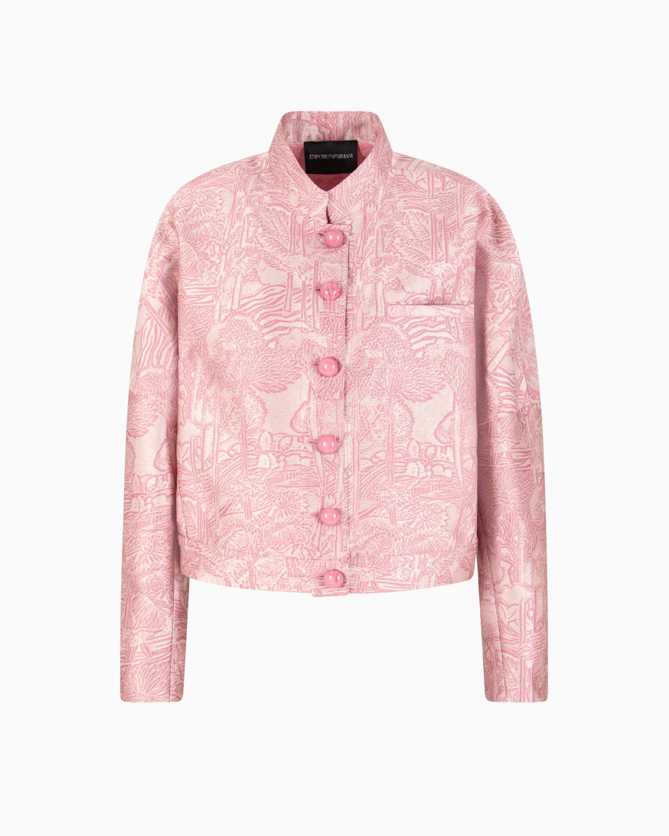 Chaqueta con cuello de tira con elaboración integral en tejido jacquard  Diapositiva 0