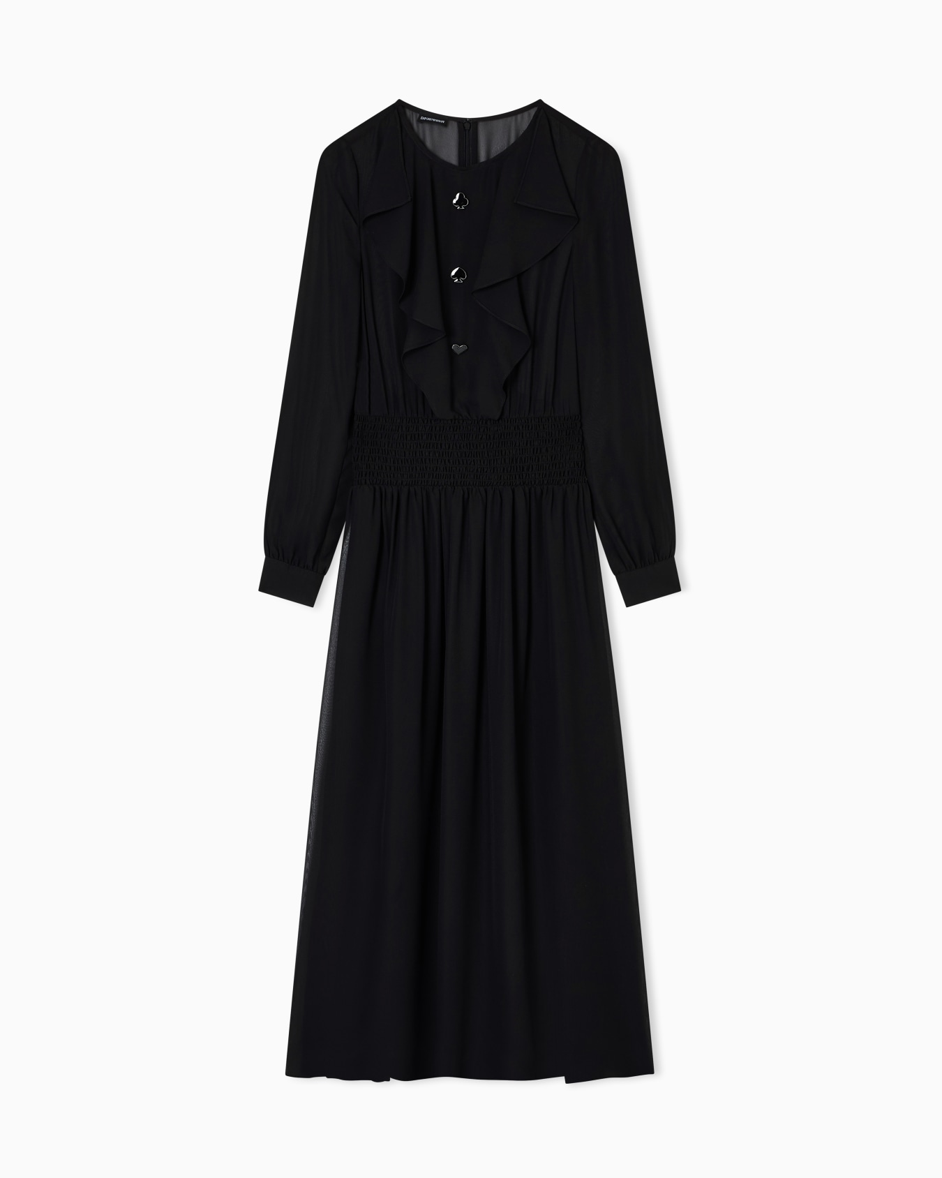 Technical georgette long dress with gathered elasticated waist Slide 0