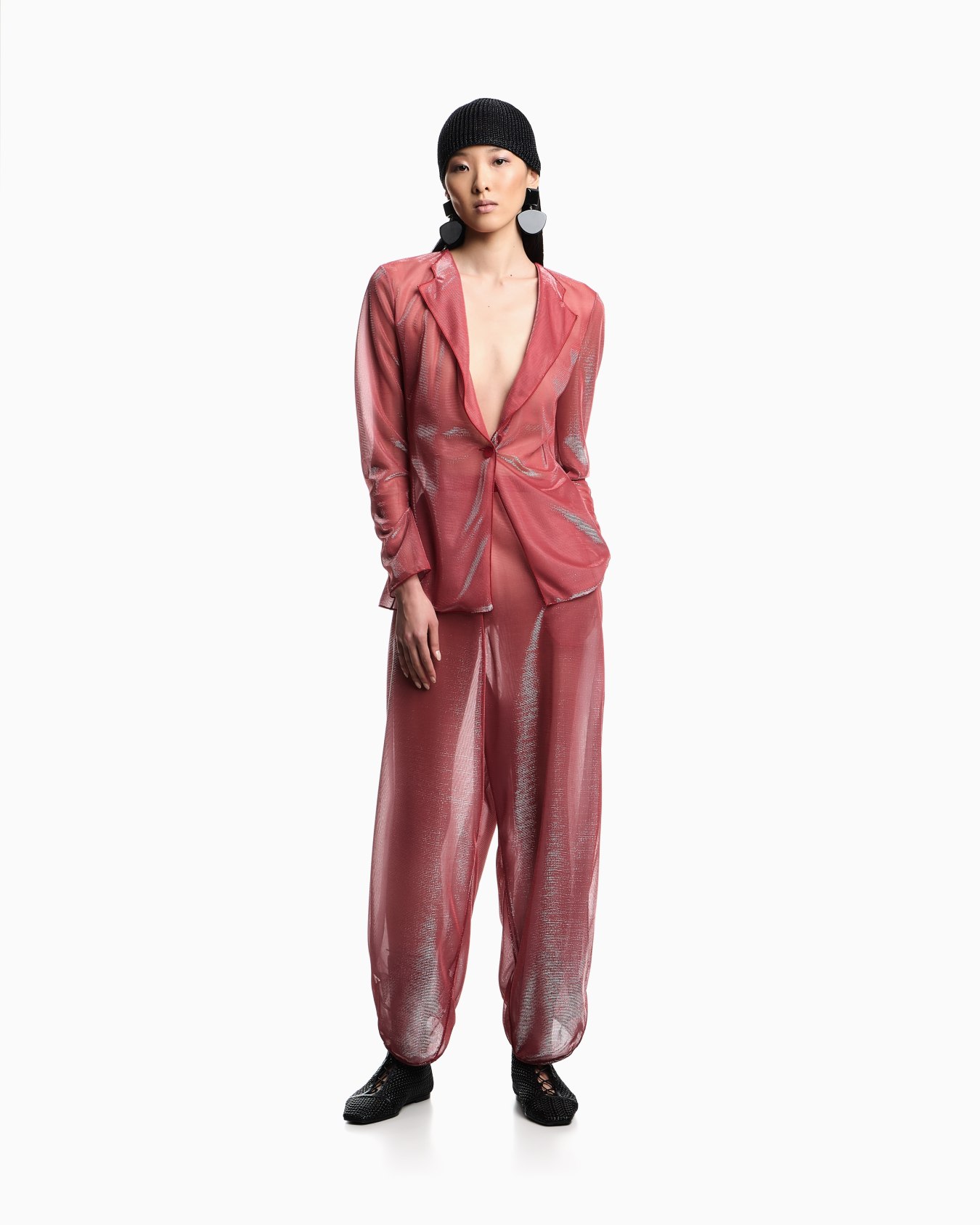 Wide trousers in iridescent knit mesh Slide 1