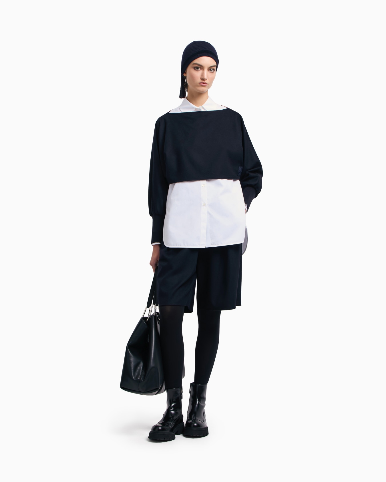 Winter Urbanism capsule collection crop top in lightweight cloth made of a virgin wool blend Slide 1