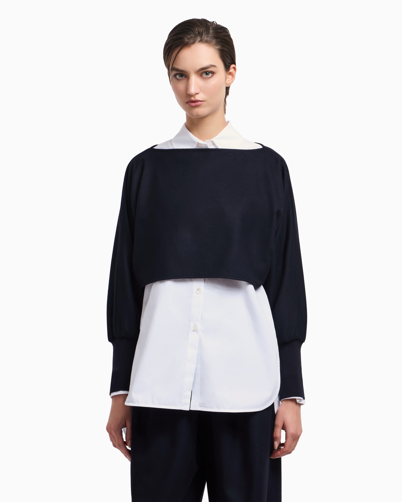 Winter Urbanism capsule collection crop top in lightweight cloth made of a virgin wool blend Slide 3