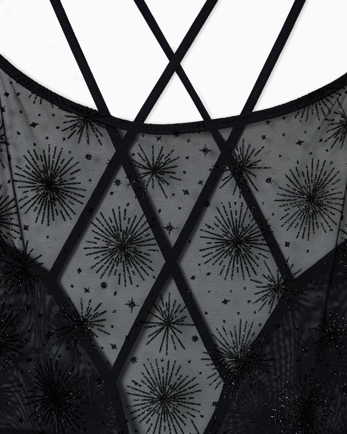 Mesh loungewear bodysuit with glitter flocked details Slide 3