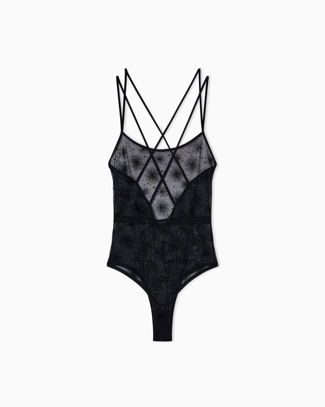 Mesh loungewear bodysuit with glitter flocked details Slide 0
