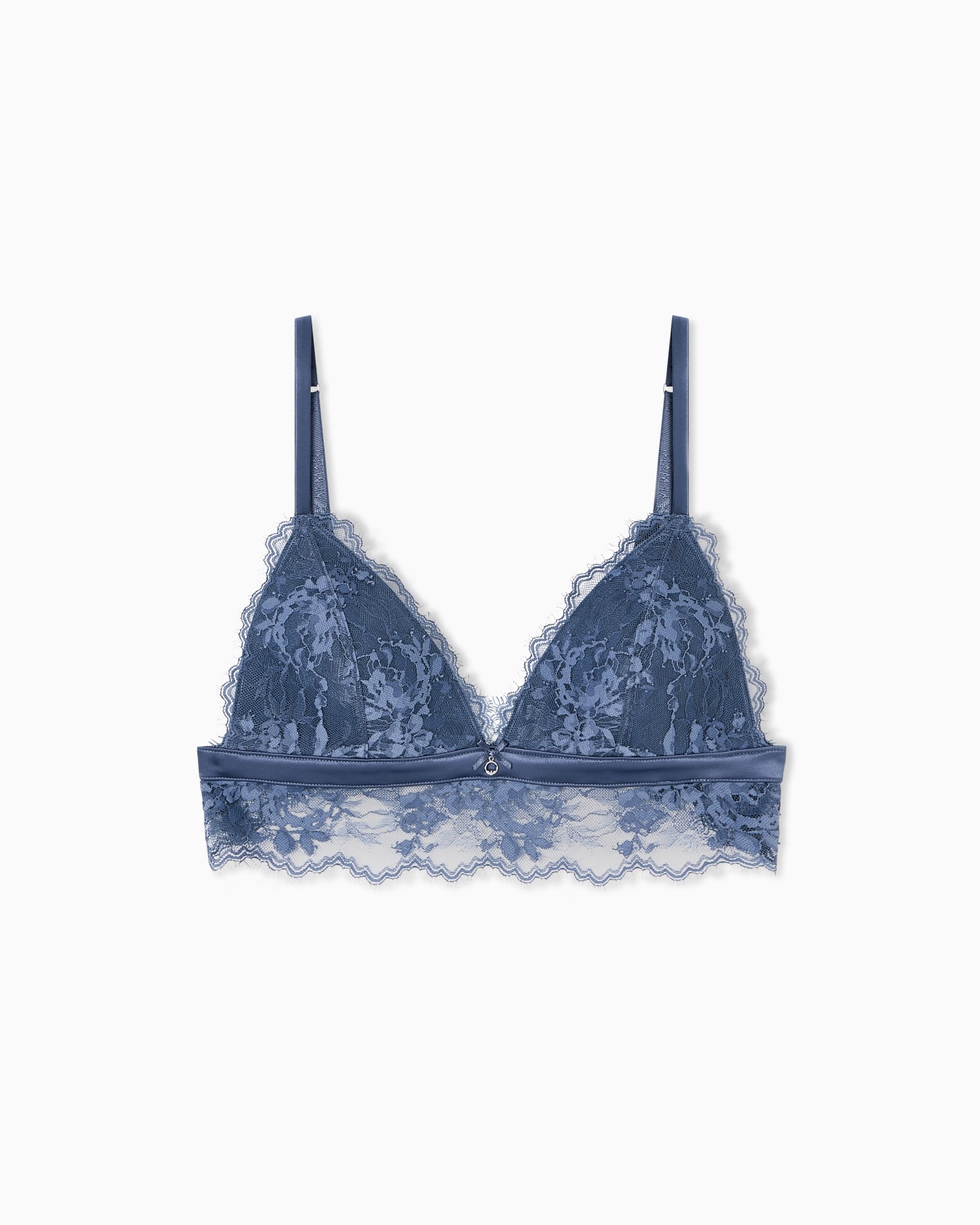 ASV lace padded triangular bra with satin detail Slide 0