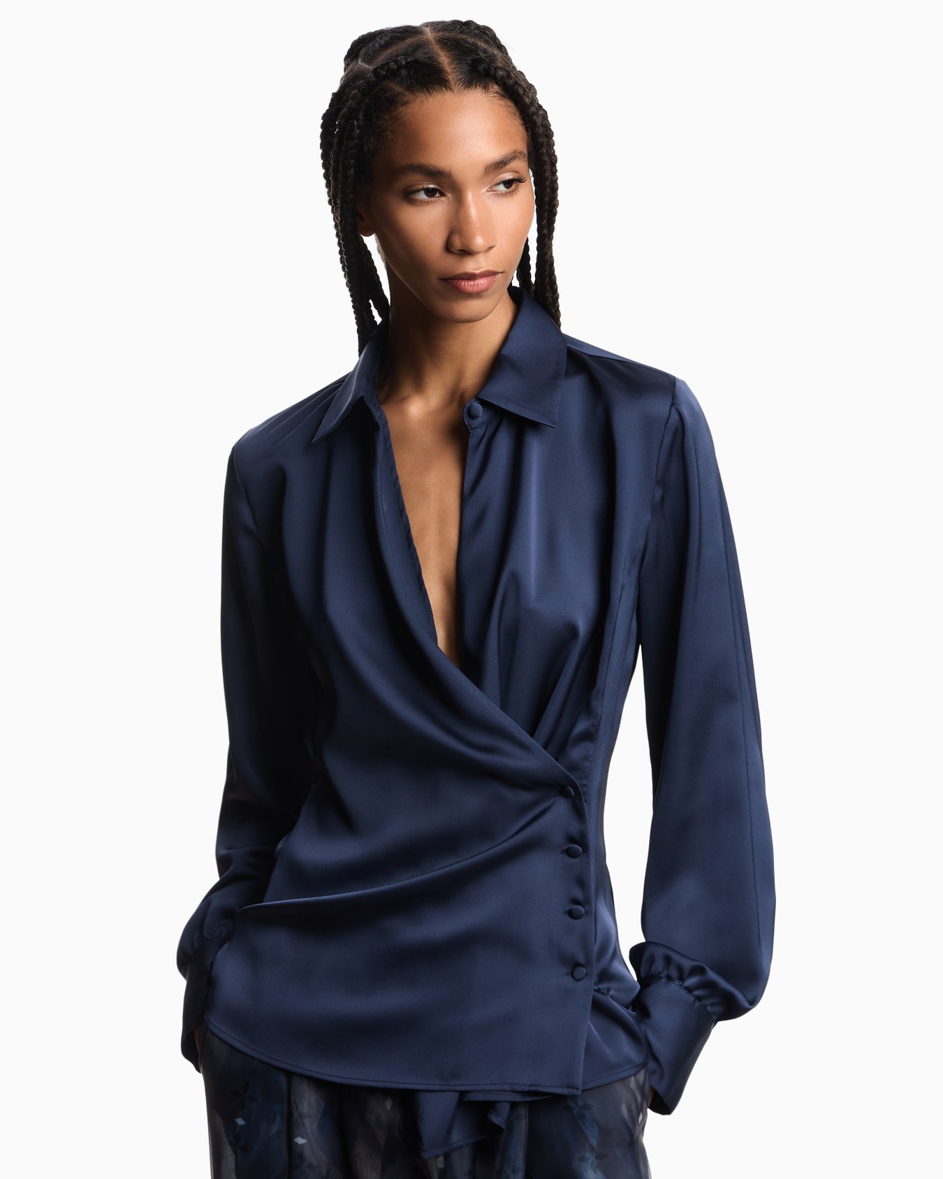 Satin crêpe wrap shirt Slide 4