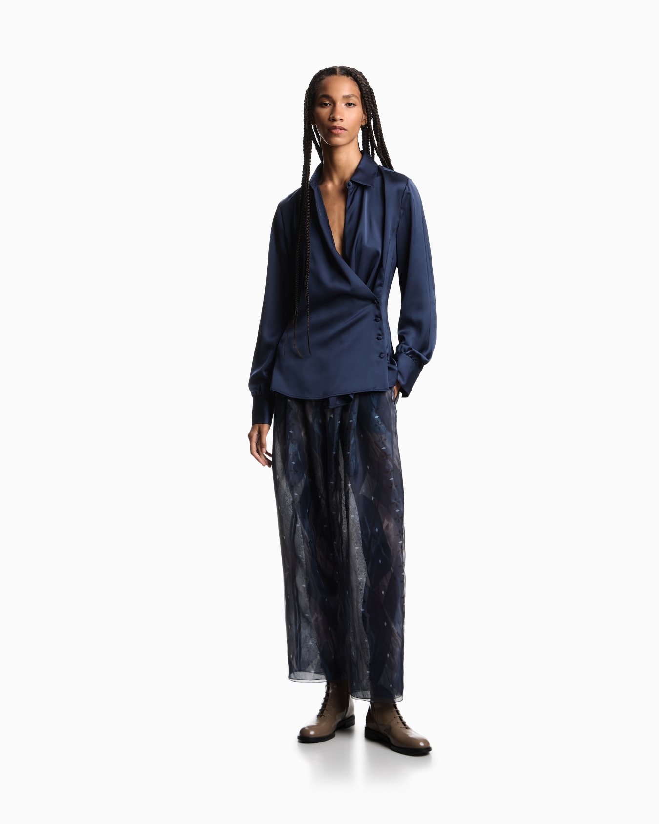 Satin crêpe wrap shirt Slide 1