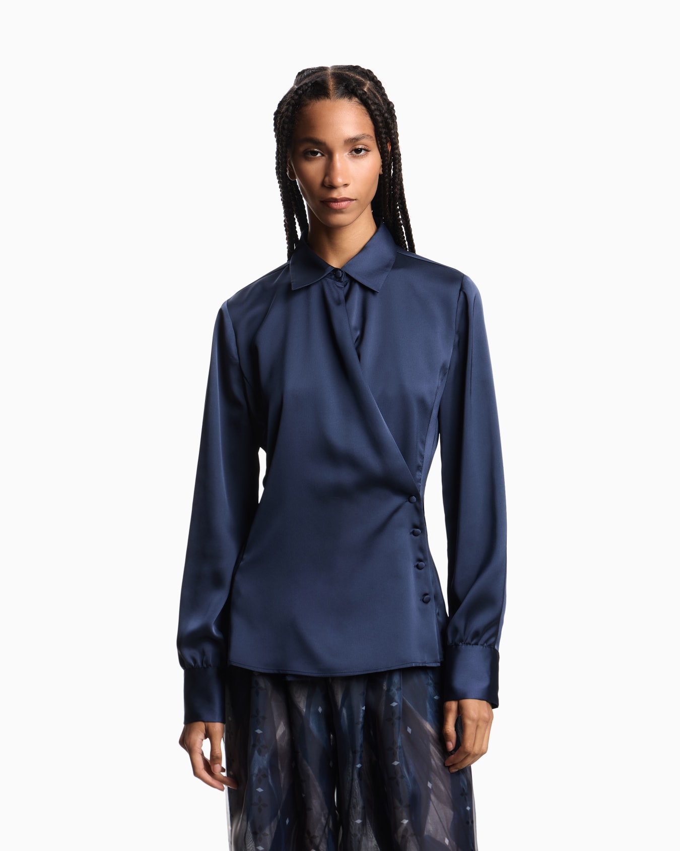 Satin crêpe wrap shirt Slide 3