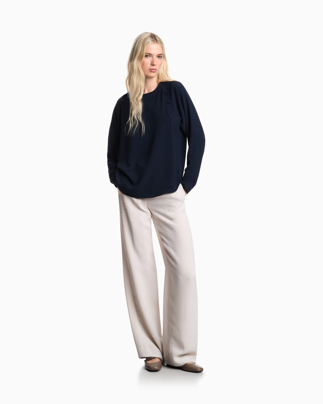 Blusa de tejido de sablé elástico Diapositiva 1