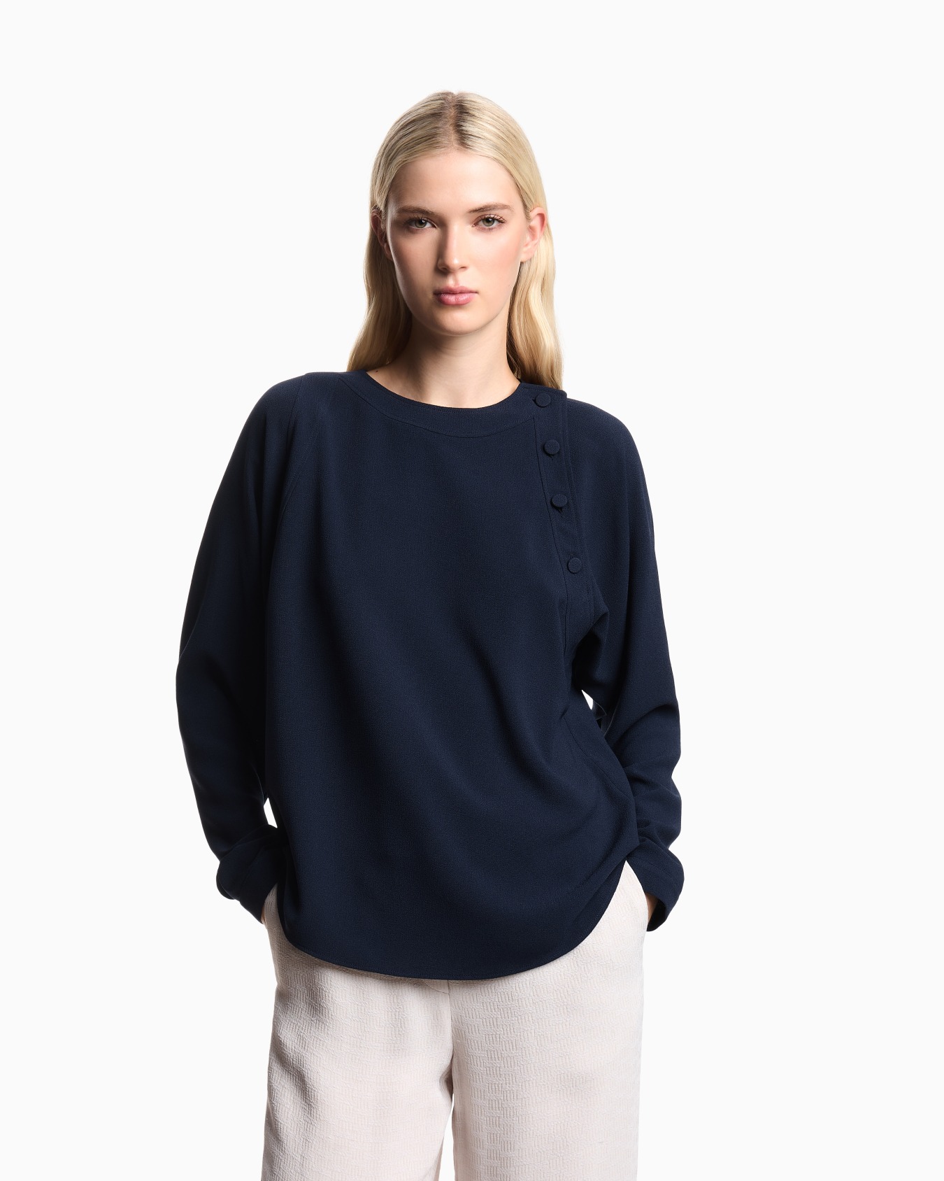 Blusa de tejido de sablé elástico Diapositiva 3