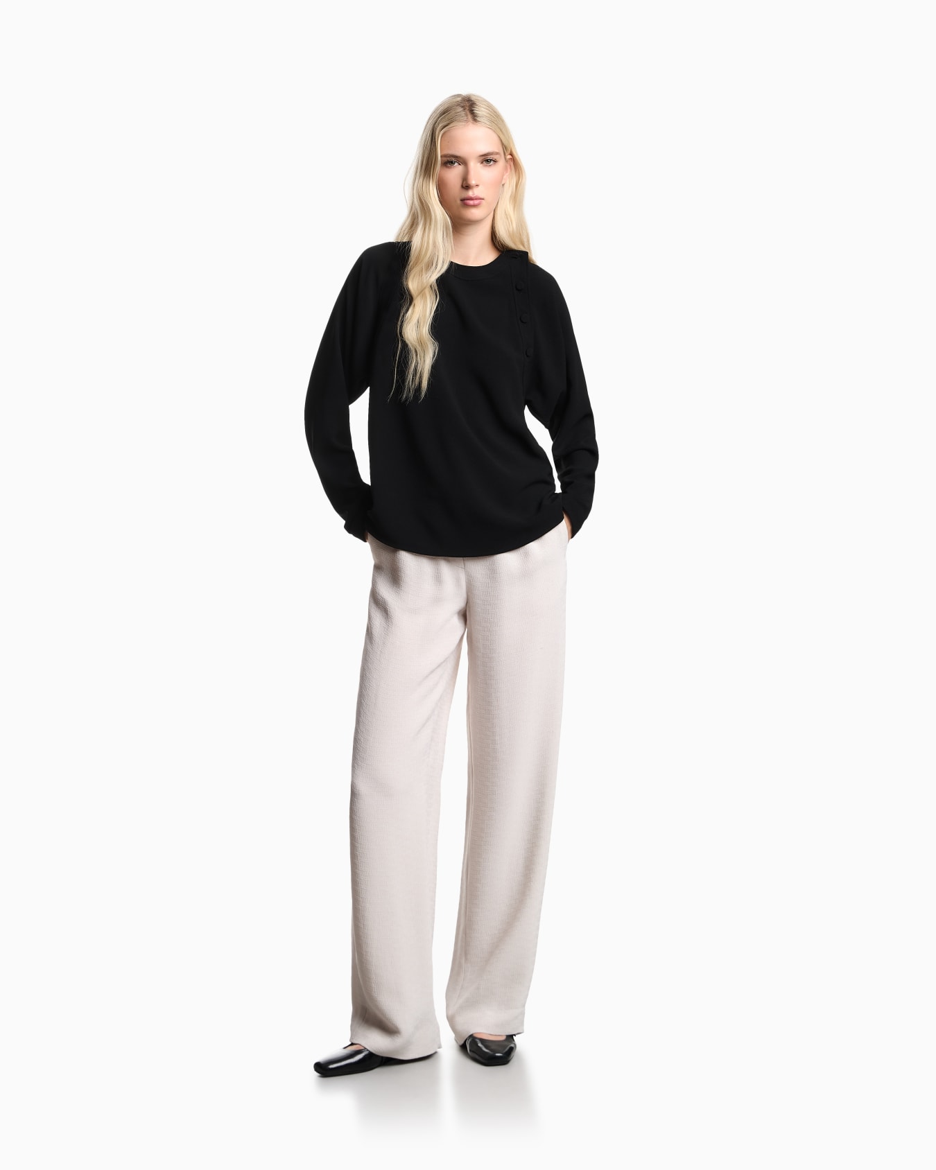 Blusa de tejido de sablé elástico Diapositiva 1