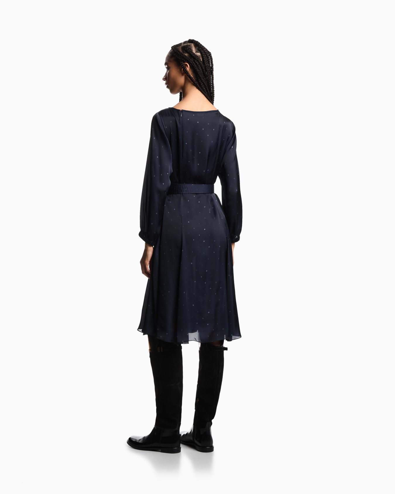 Robe avec ceinture en satin à imprimé pois Diapositive 2