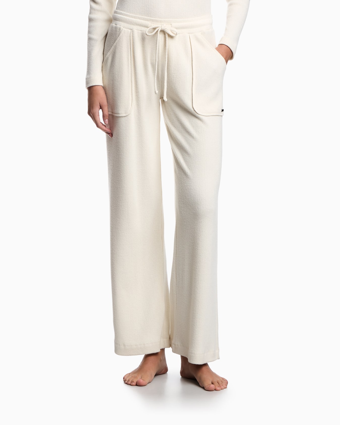 Pantalon de détente en viscose à fines côtes Diapositive 1