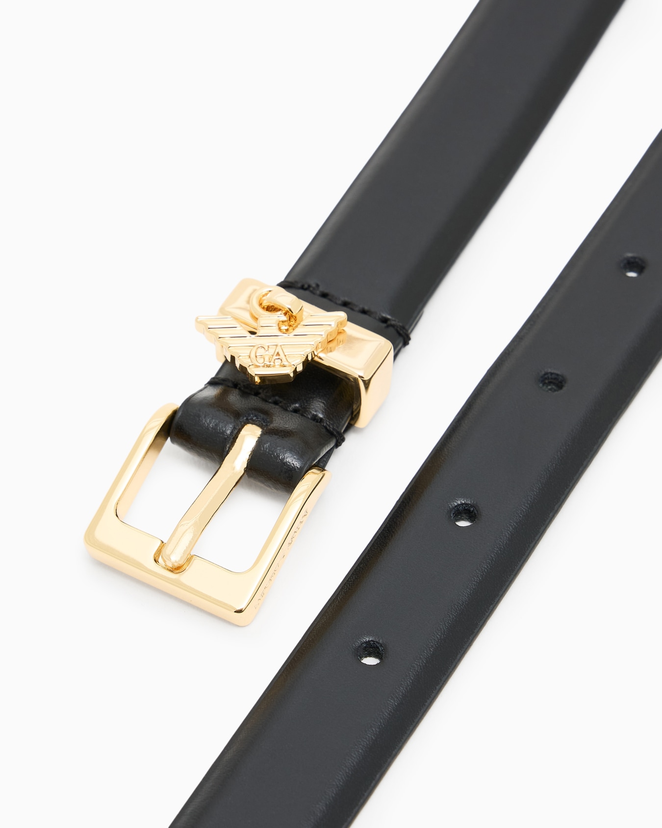Smooth leather belt with eagle logo charm Slide 1