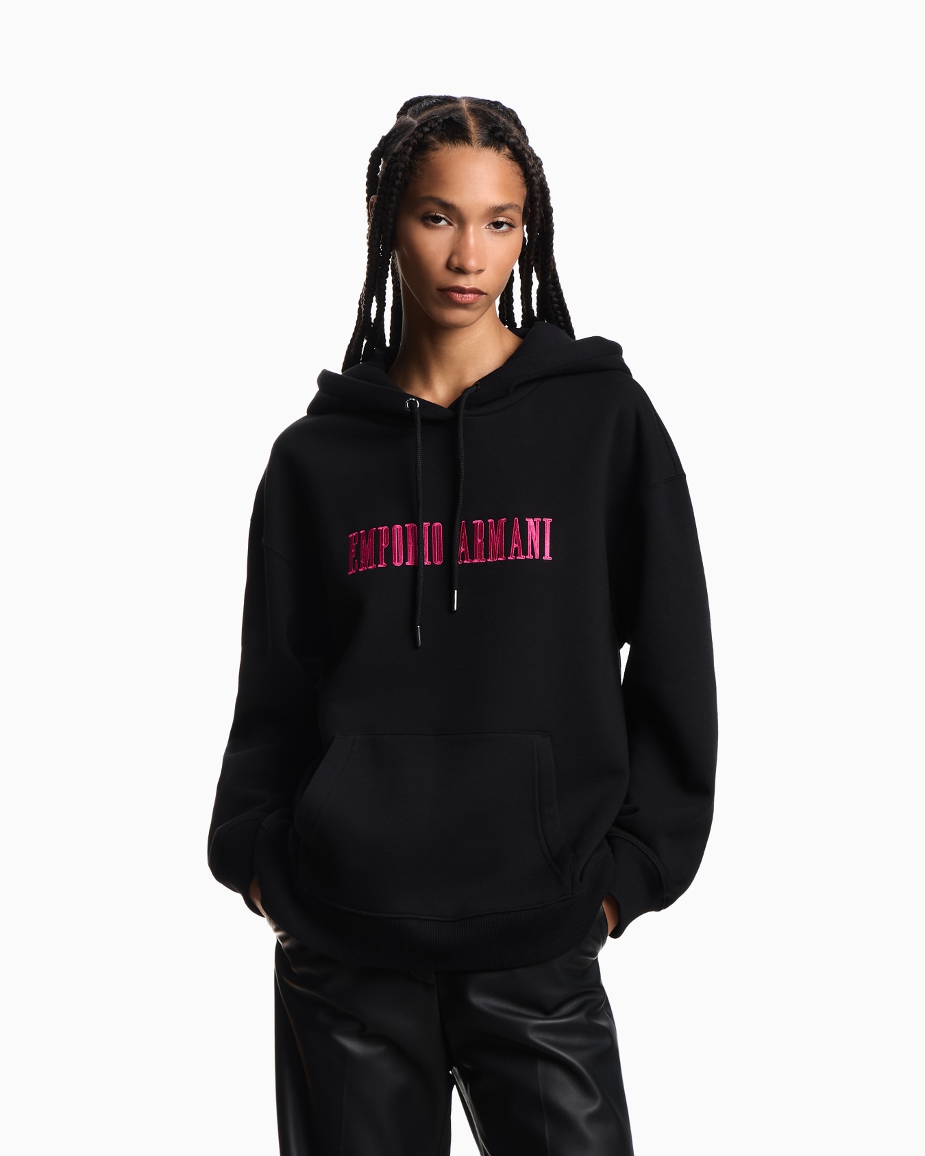 Hooded jersey sweatshirt with logo embroidery Slide 3
