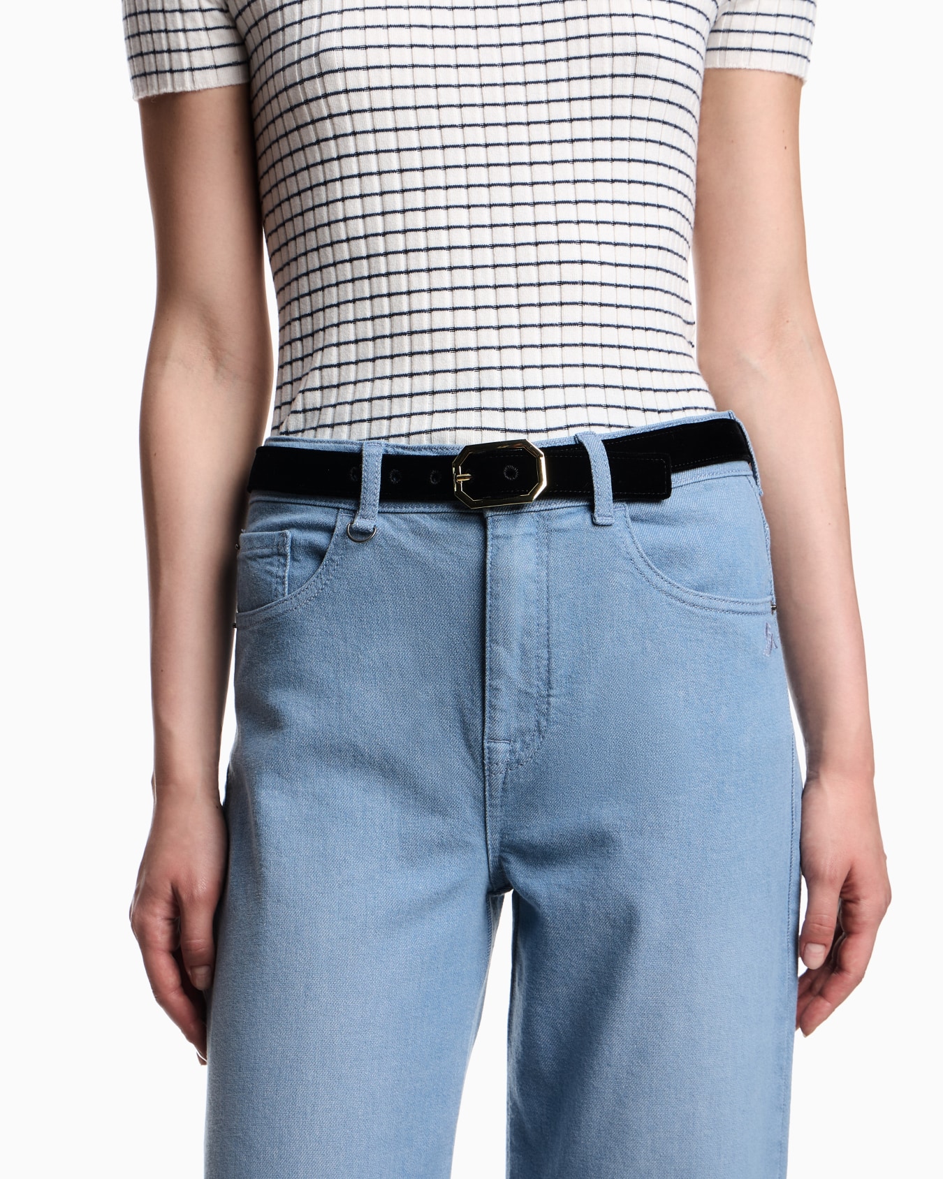 Jean J7E taille mi-haute et jambe droite en sergé de coton teint en fil Diapositive 4