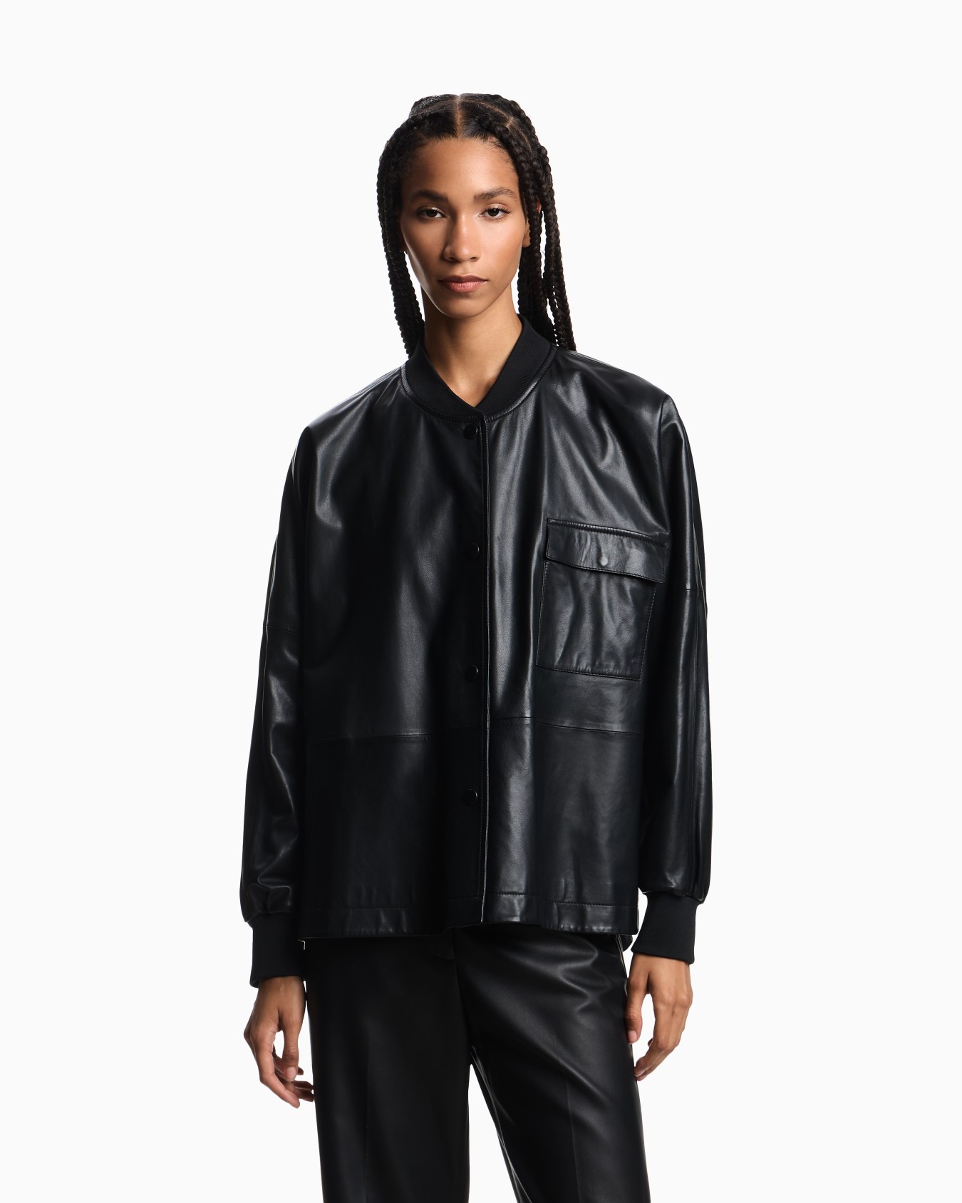 Chaqueta camisera ancha de napa de cordero efecto claroscuro ASV Diapositiva 3