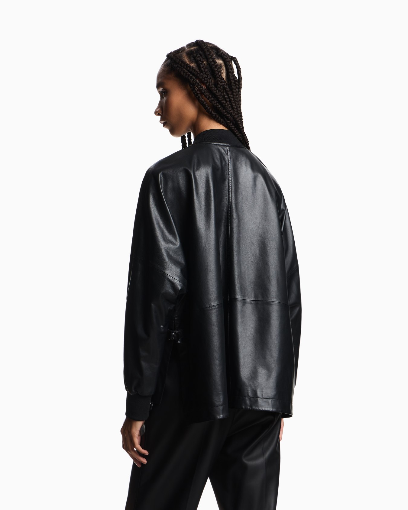 Chaqueta camisera ancha de napa de cordero efecto claroscuro ASV Diapositiva 2