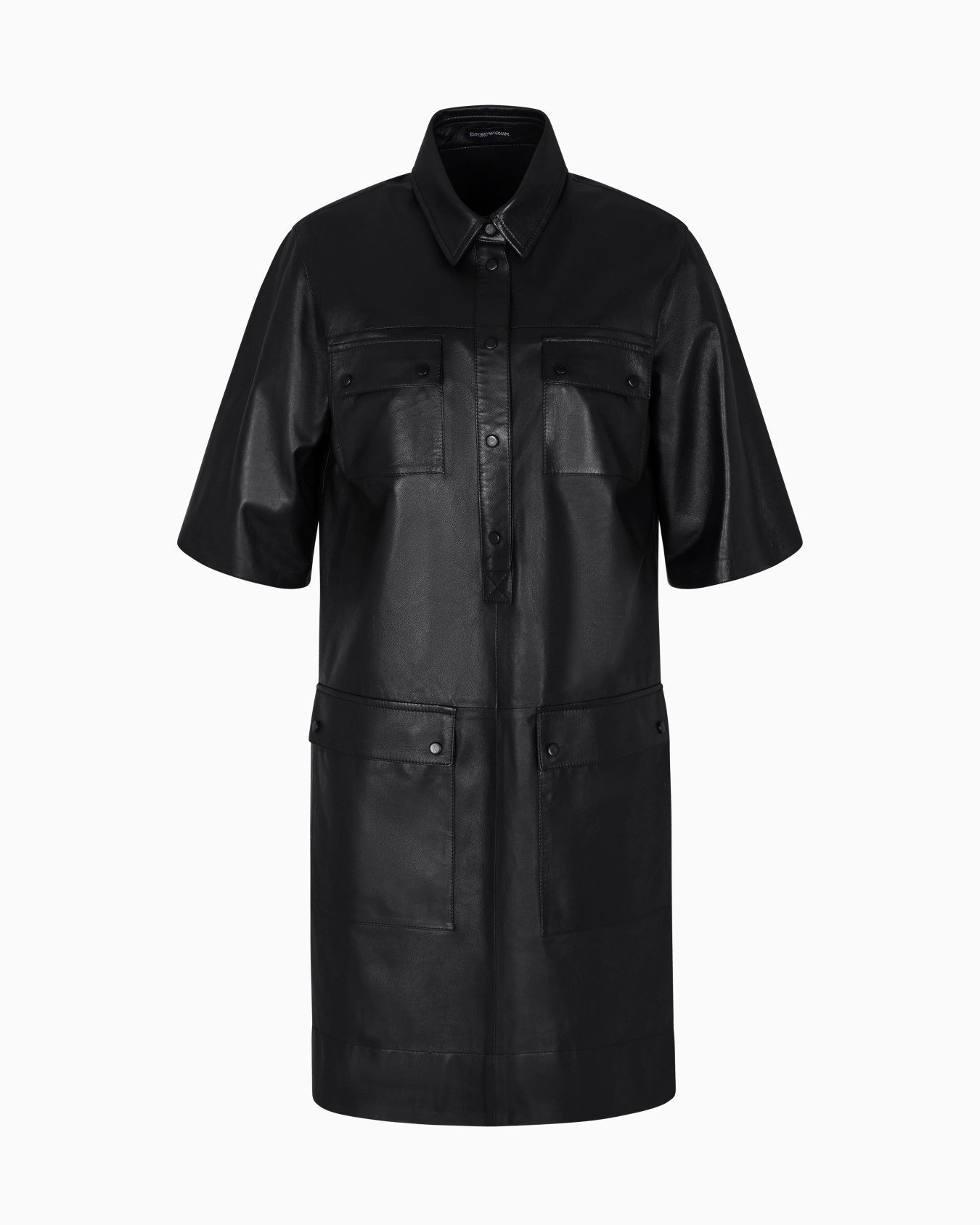 Short-sleeved dress in nappa lambskin Slide 0