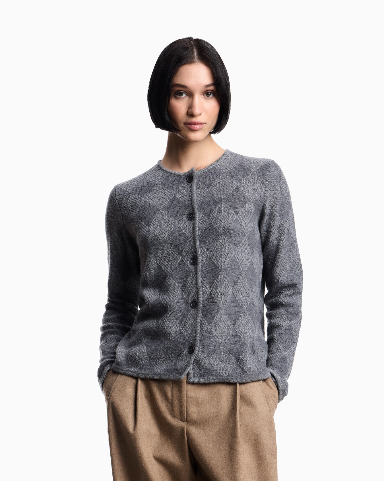 Cardigan in misto lana con motivo rombi vanisé Icon Slide 3