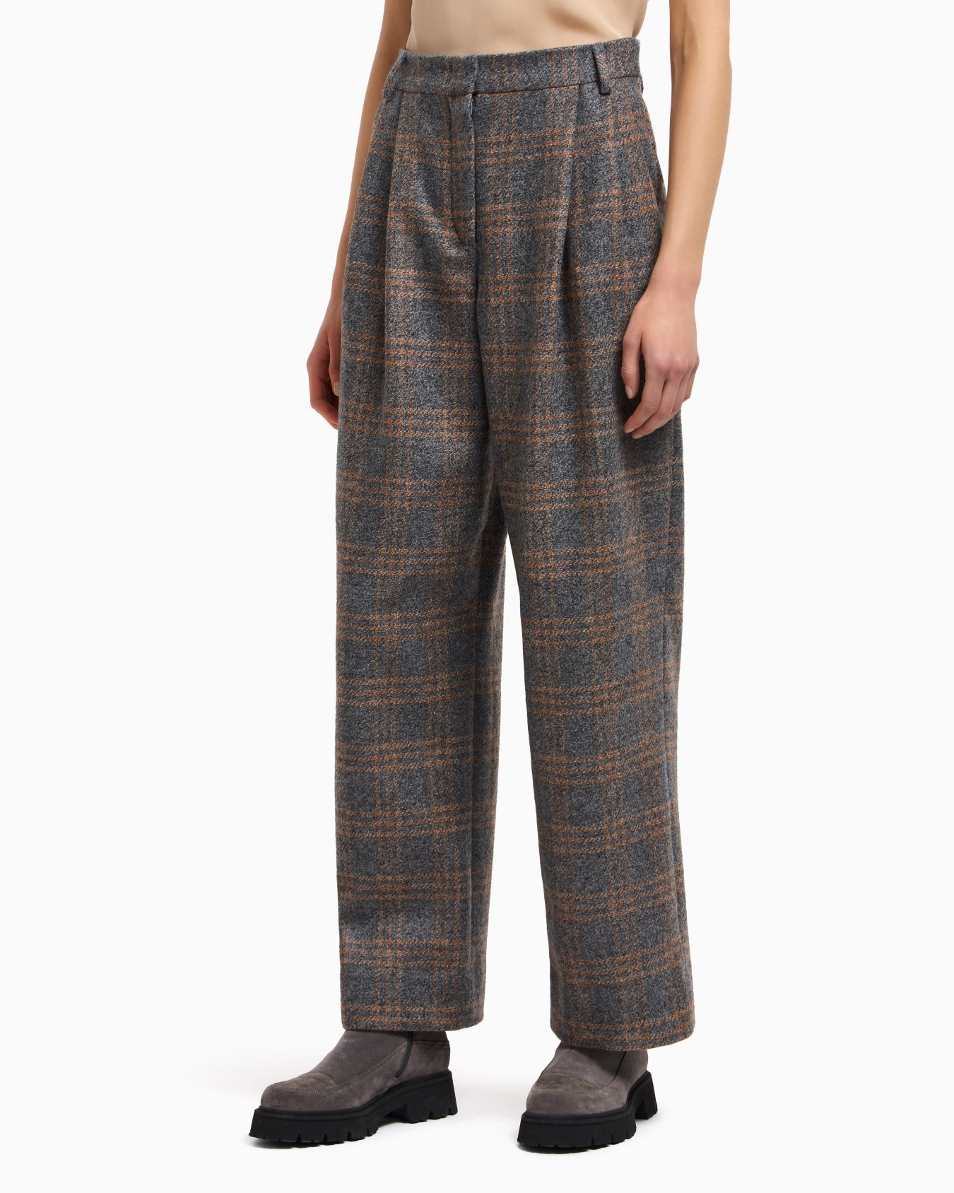Pantaloni con pinces in misto lana vergine motivo check Icon Slide 4