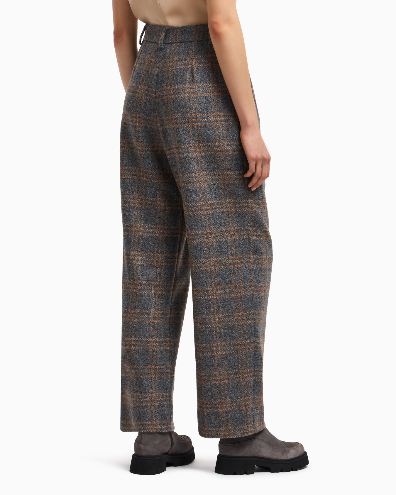 Pantaloni con pinces in misto lana vergine motivo check Icon Slide 3