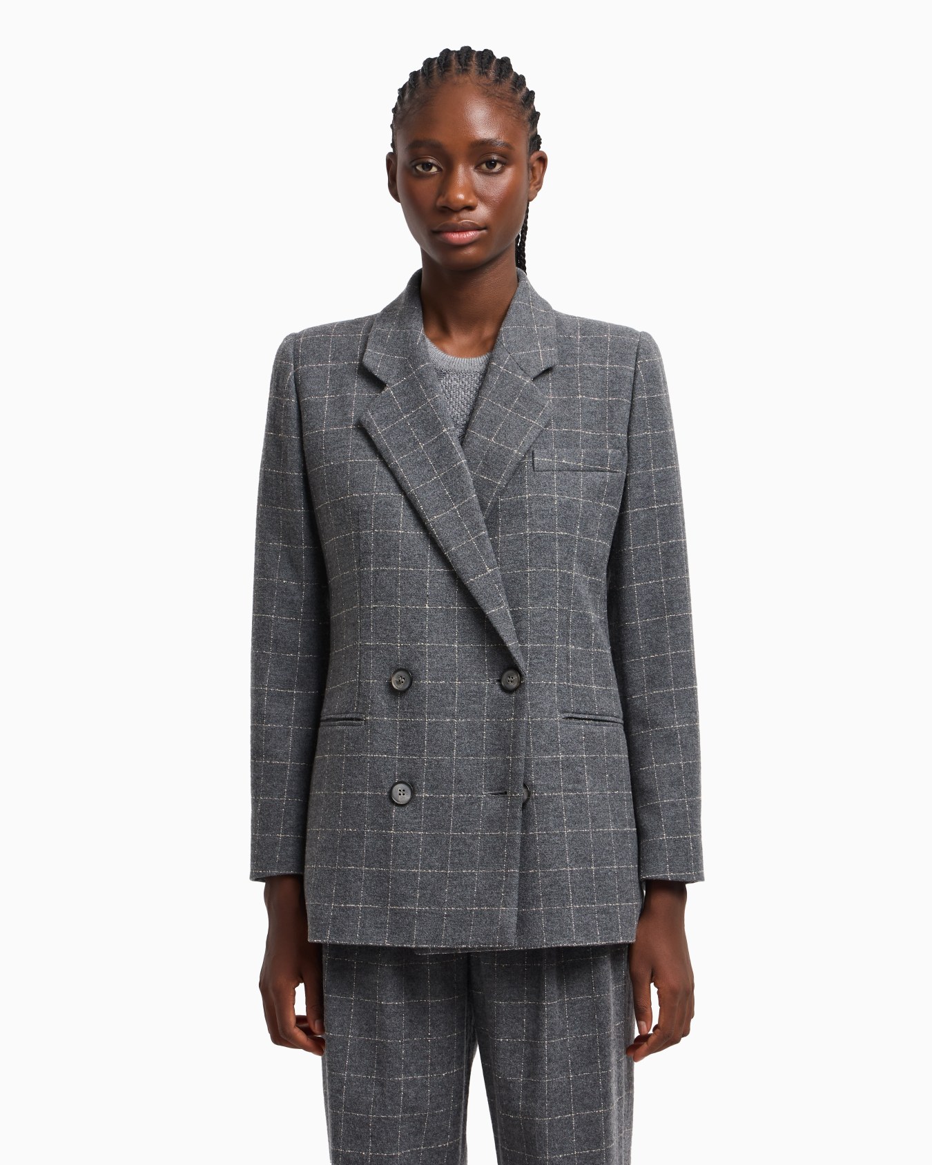 Icon flannel double-breasted blazer with a check motif Slide 3
