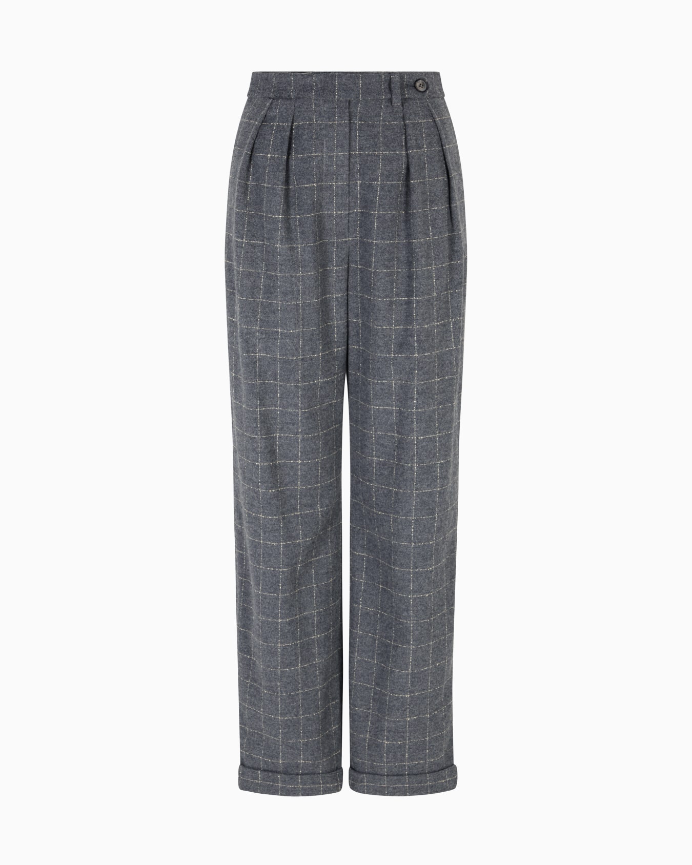 Icon check-motif flannel trousers with pleats Slide 0
