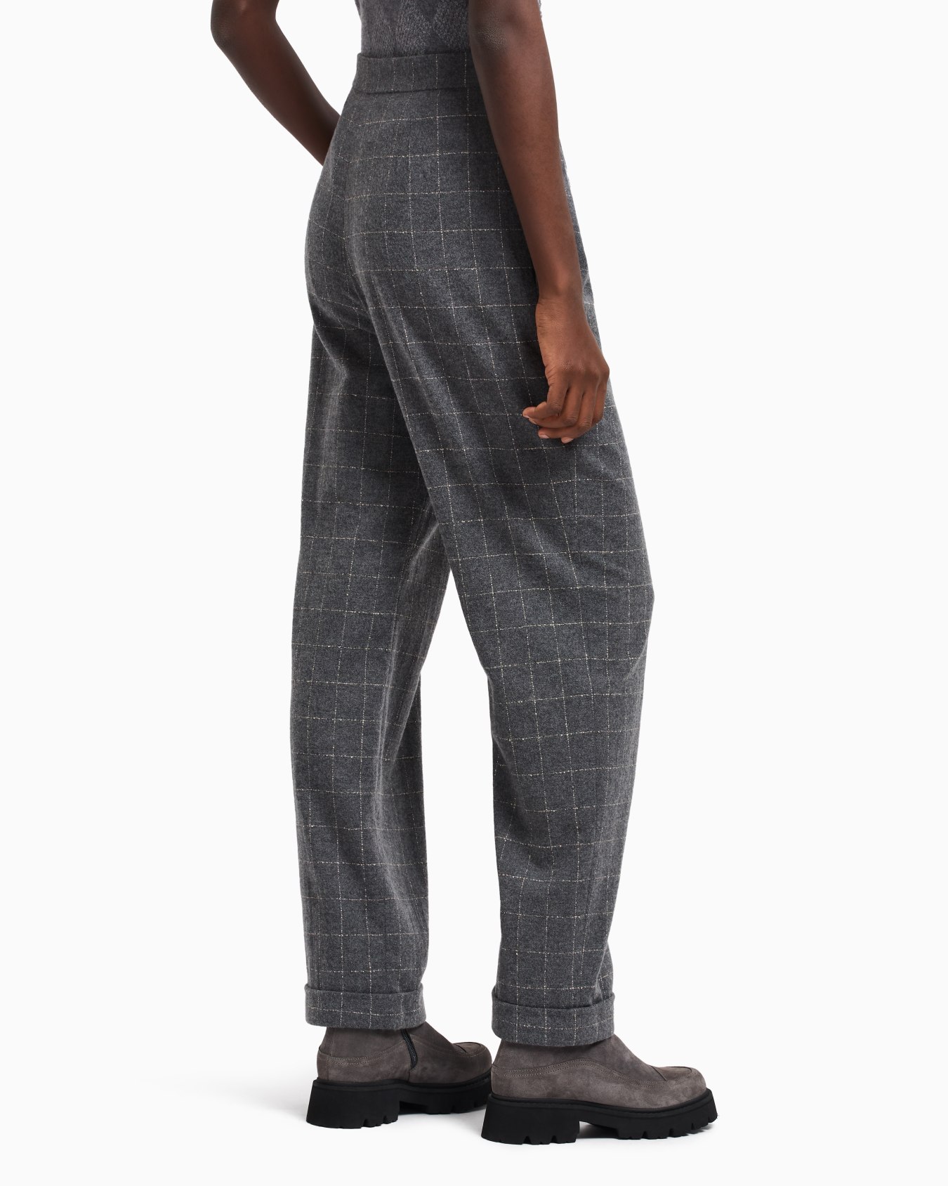 Icon check-motif flannel trousers with pleats Slide 2