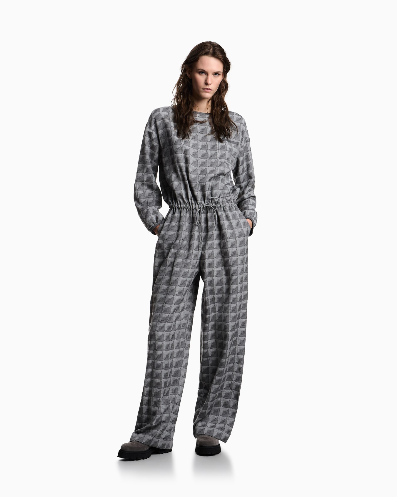 Combinaison avec cordon de serrage en mélange de cupro jacquard à motif géométrique Icon Diapositive 1