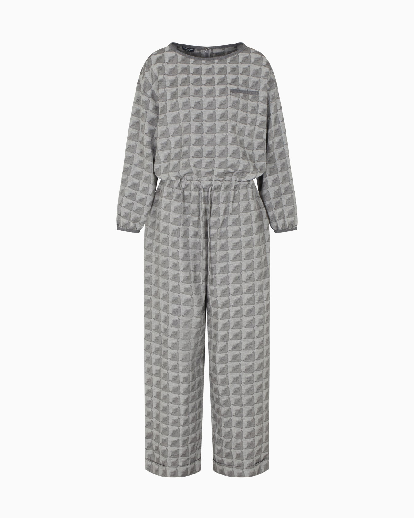 Icon drawstring jumpsuit in a cupro-blend geometric jacquard Slide 0