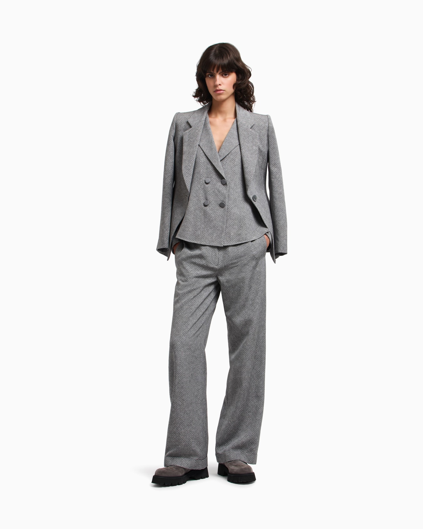 Blazer de abotonadura sencilla confeccionado en mezcla de viscosa con motivo chevrón Icon Diapositiva 1