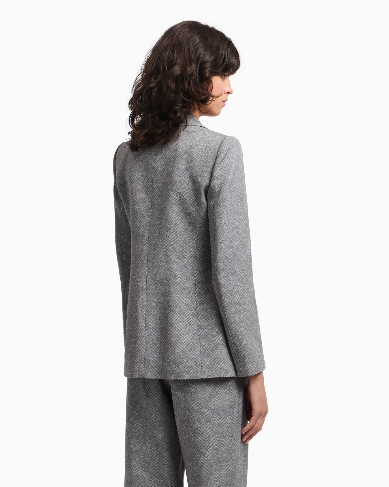 Blazer de abotonadura sencilla confeccionado en mezcla de viscosa con motivo chevrón Icon Diapositiva 2