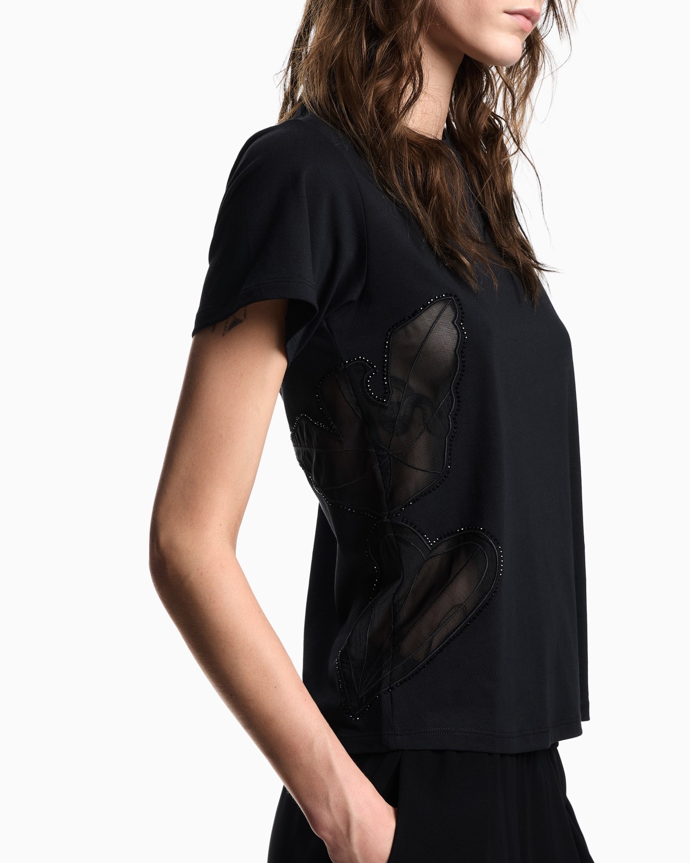 ASV Supima jersey T-shirt with tulle inserts Slide 4