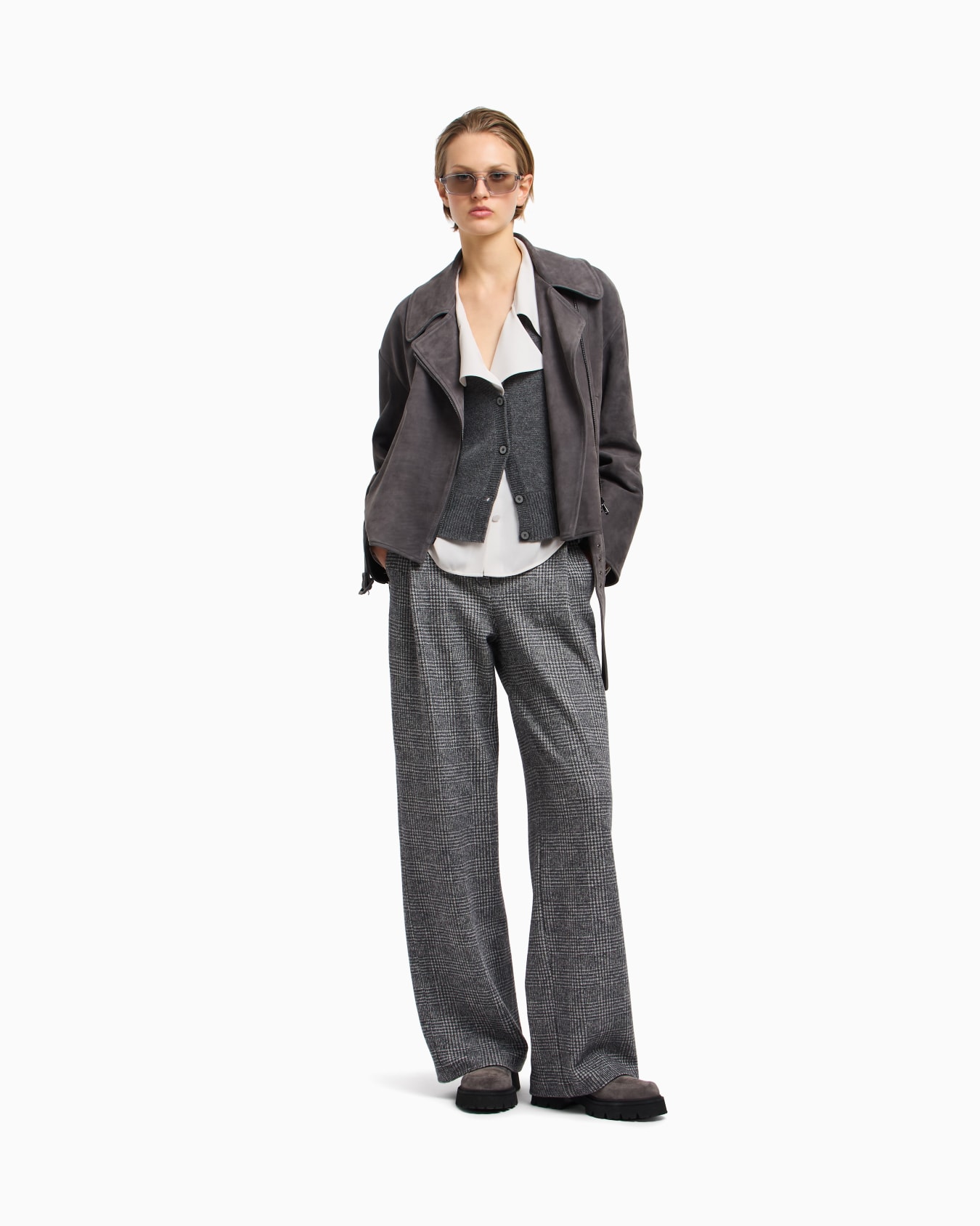 ASV Icon Prince of Wales check compact jersey-knit trousers with pleats Slide 2