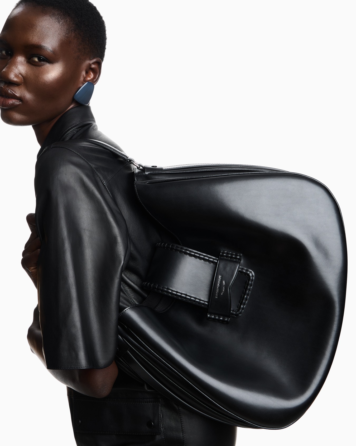 Large leather hobo shoulder bag with buckle  Slide 6