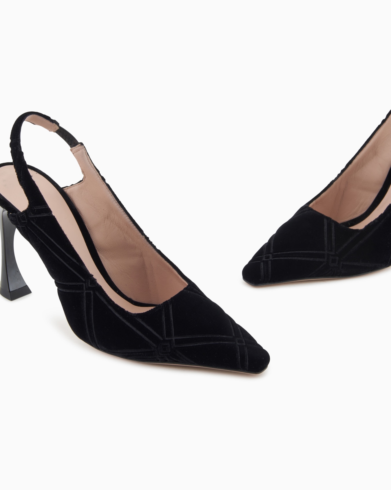 Embossed motif velvet slingback court shoes Slide 4