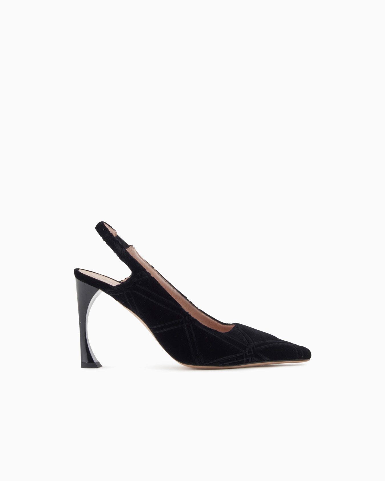 Embossed motif velvet slingback court shoes Slide 0
