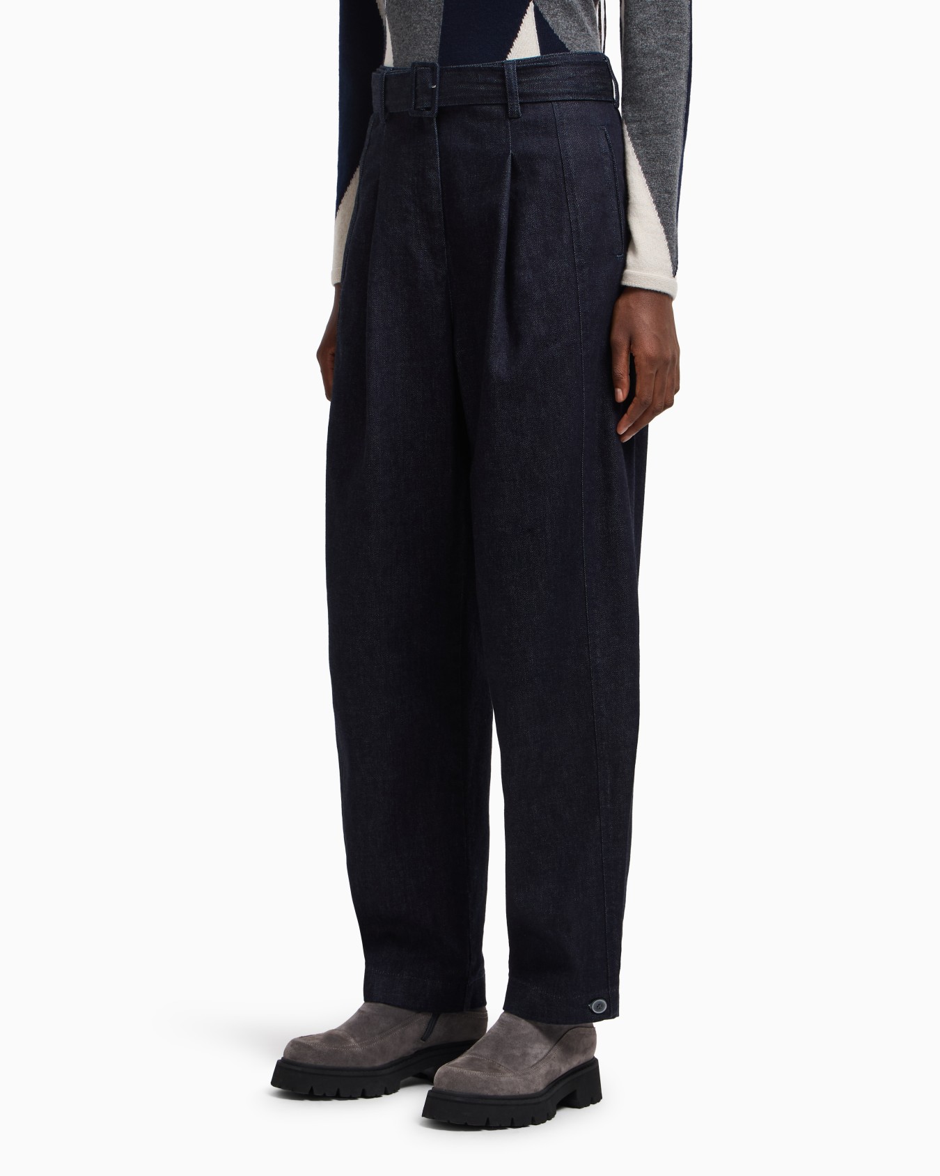 Pantalon à pinces avec ceinture en denim Icon Diapositive 3