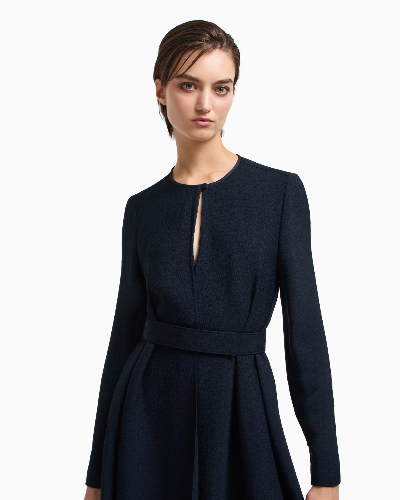 Icon fluid armure fabric dress with belt Slide 4