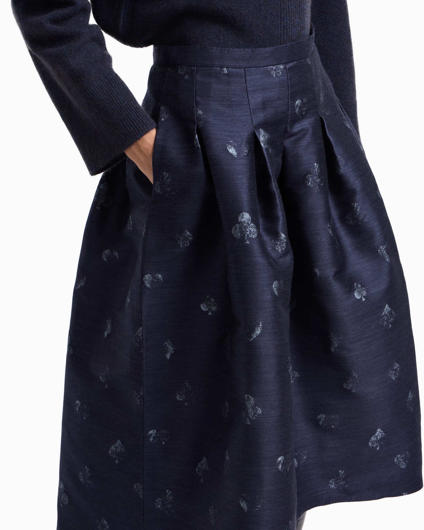Jeu de Cartes motif wool-blend jacquard skirt with godet pleats Slide 5