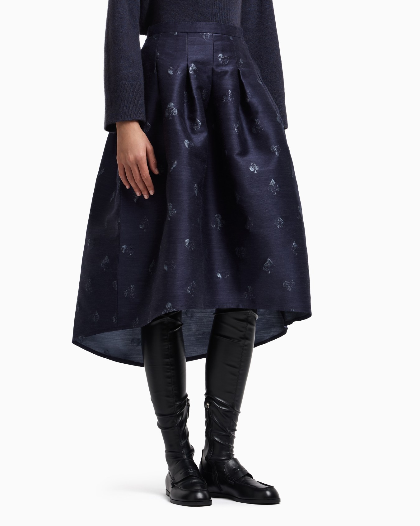 Jeu de Cartes motif wool-blend jacquard skirt with godet pleats Slide 4