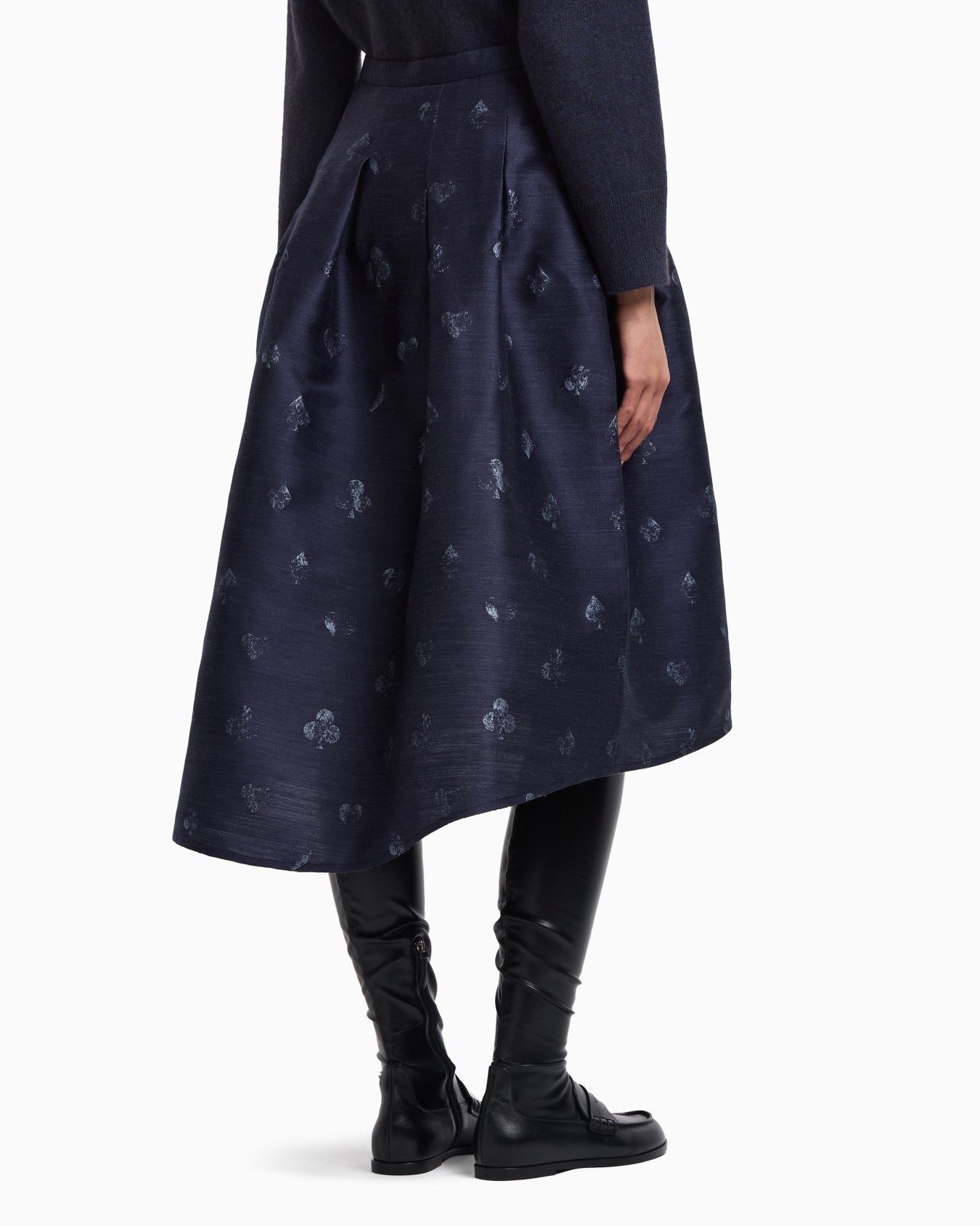 Jeu de Cartes motif wool-blend jacquard skirt with godet pleats Slide 3