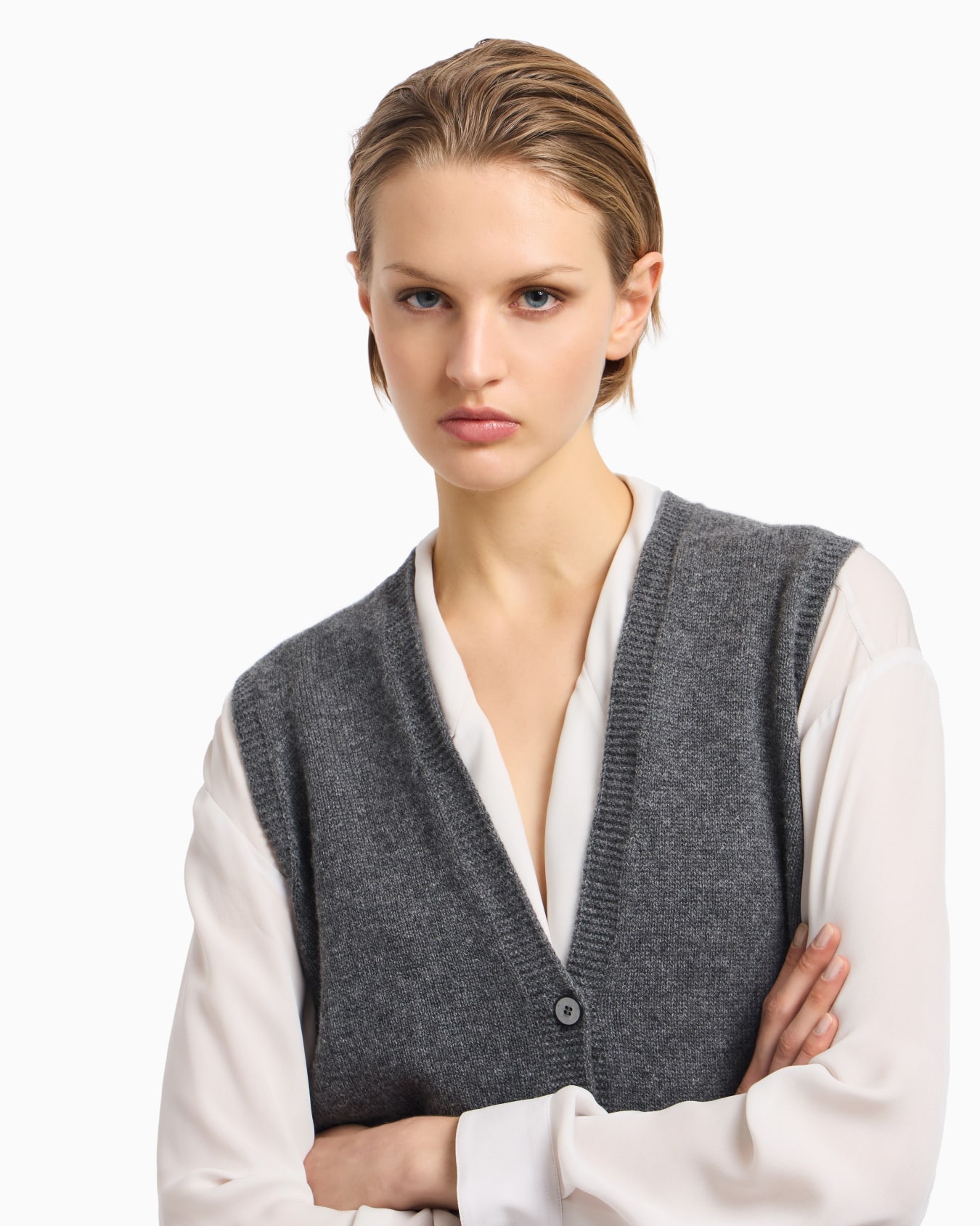 Gilet monopetto in puro cashmere rasato Icon Slide 5
