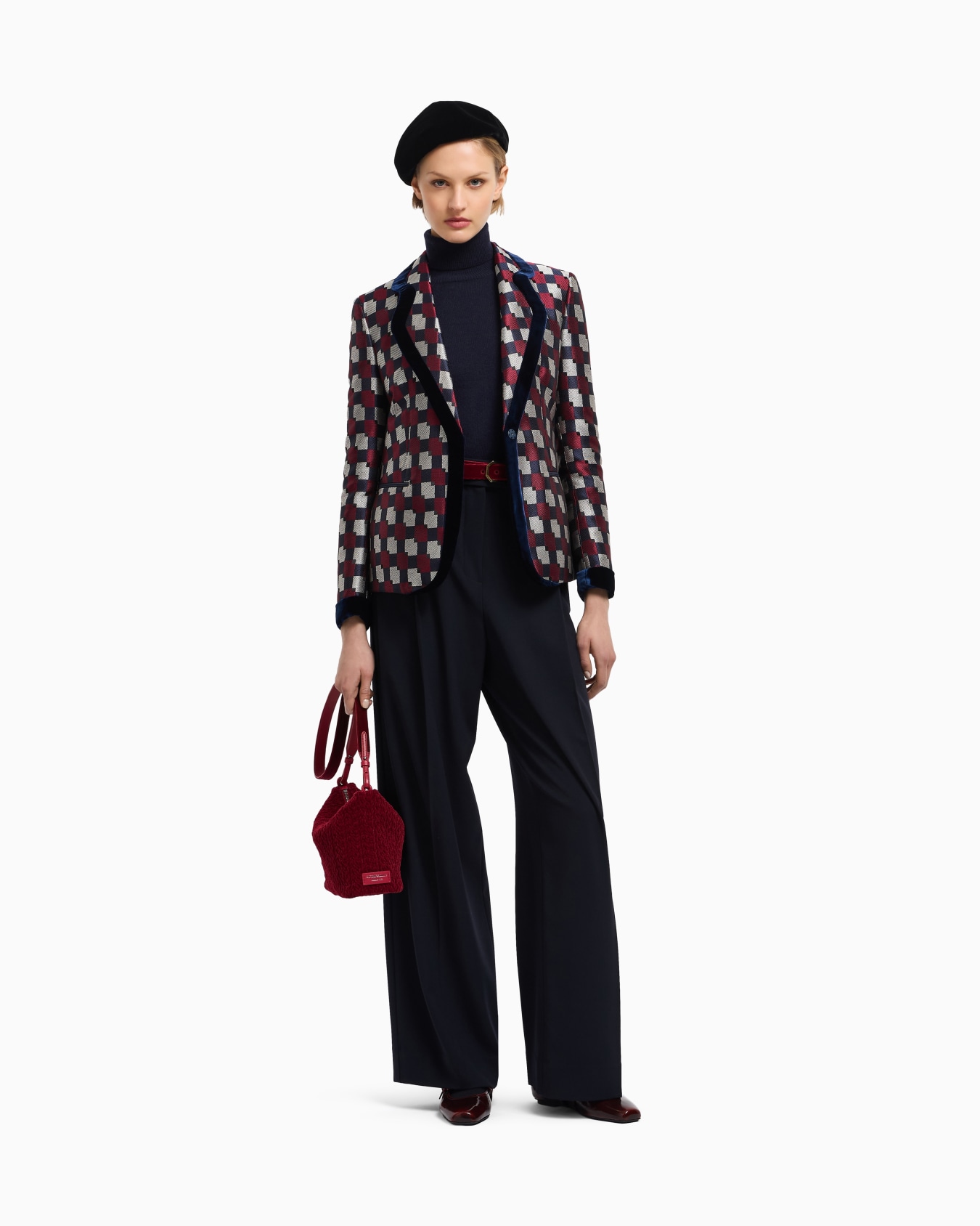 Jacke aus Jacquard-Stoff mit geometrischem Muster und Details aus Samt Folie 1