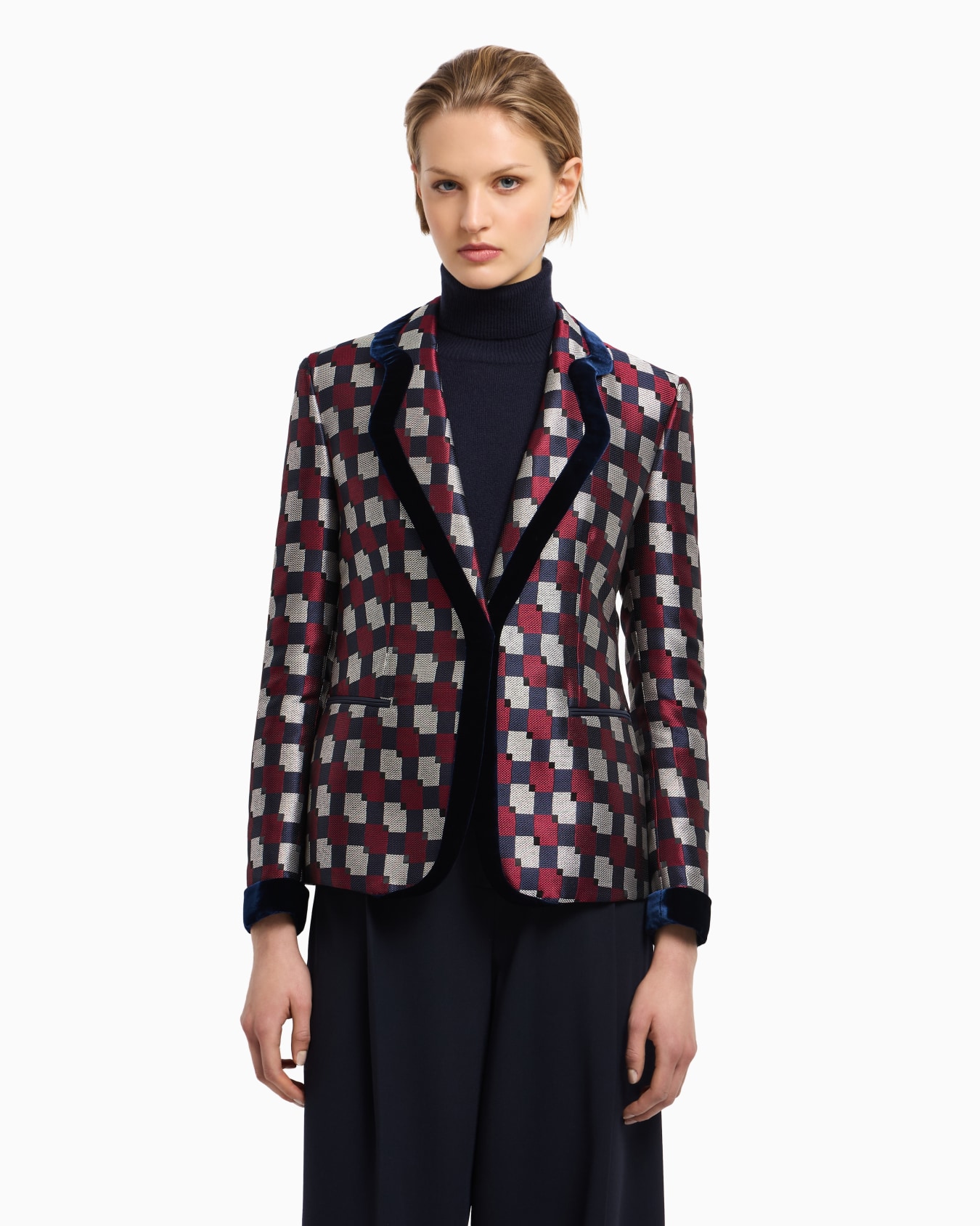 Jacke aus Jacquard-Stoff mit geometrischem Muster und Details aus Samt Folie 3