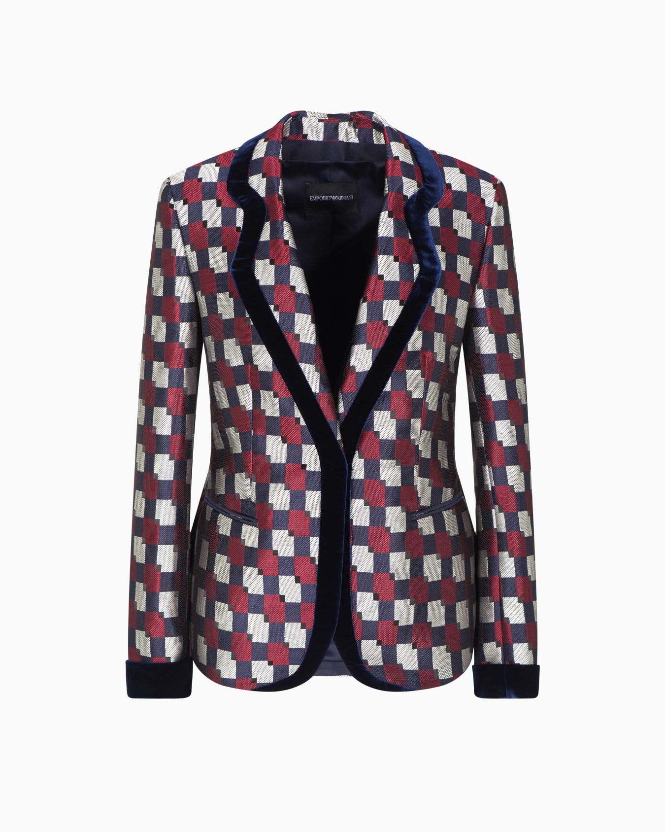 Jacke aus Jacquard-Stoff mit geometrischem Muster und Details aus Samt Folie 0